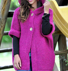 Sweater ladies fall/winter loose knit hooded sweater