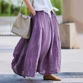 Women Bohemian Beach A-Line Dress Elastic Waist Flowy Long Maxi Skirt With Pockets - kinko