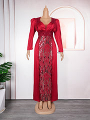 Plus Size Women's Dress V-neck Backless Sequined Evening Dress - kinko