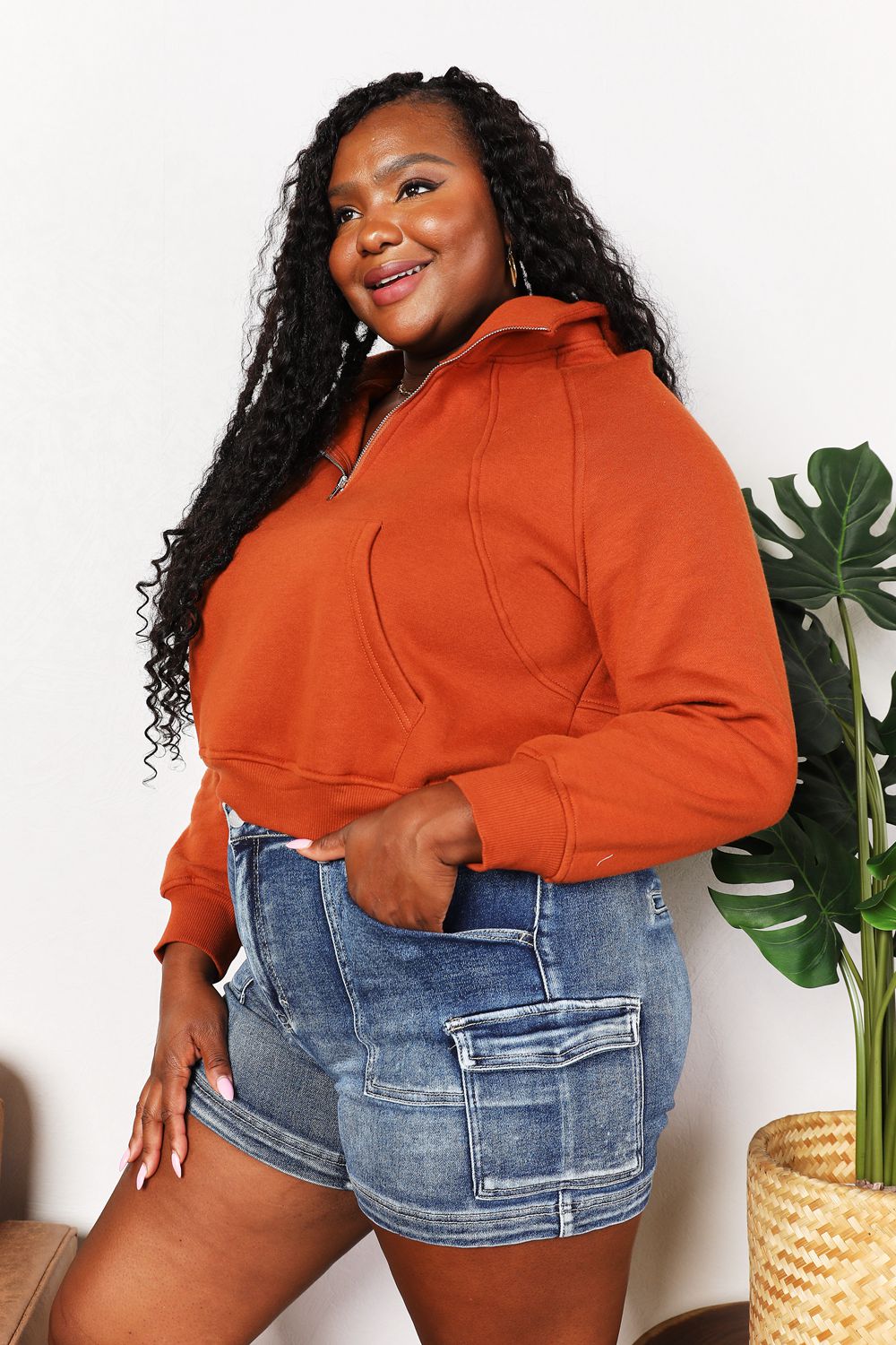 Double Take Half-Zip Long Sleeve Hoodie - kinko