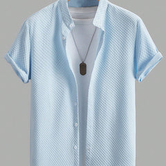 Summer Men's Breathable Casual Stand Collar Shirt Solid Color - kinko