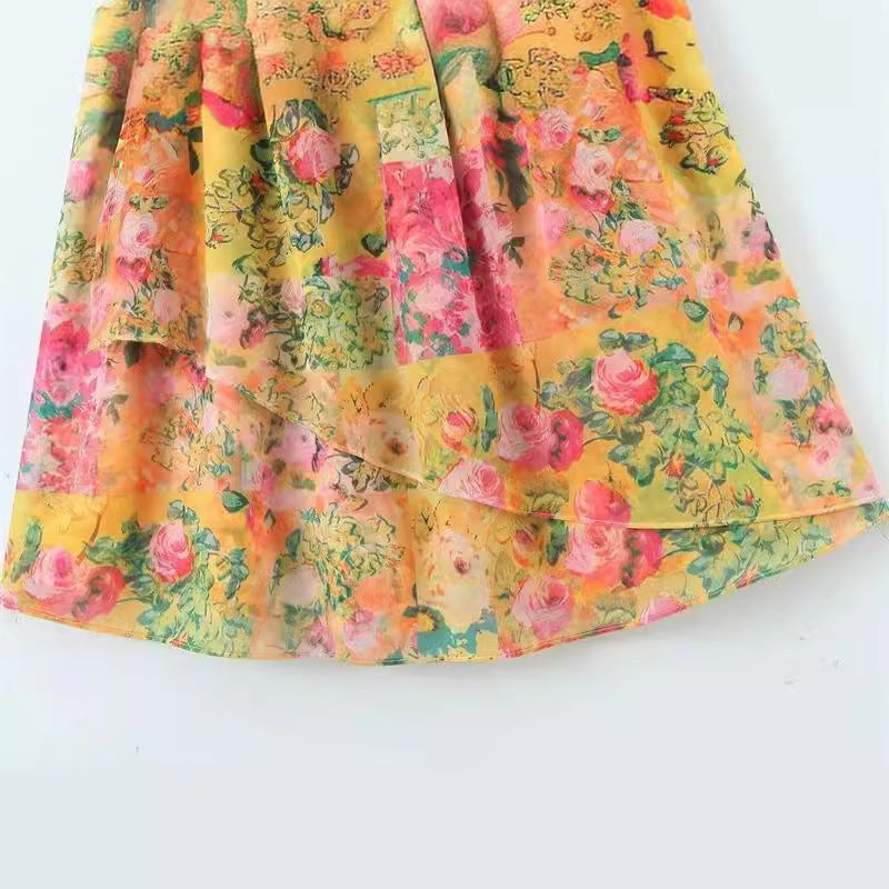 Y2K Flowers Print Suspender Dress Summer Fashion Ruffled Holiday Beach Short Dresses Womens Clothing - kinko