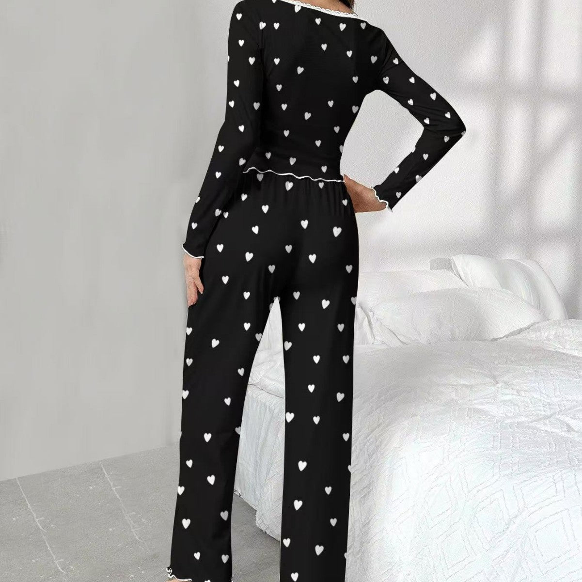 Printed Black White Heart Women's Home Clothes - kinko