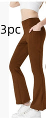 Ladies Mid Waist Abdominal-shaping Slimming Cropped Pants Casual Pocket Bootcut Trousers - kinko
