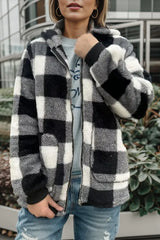 Double Take Full Size Plaid Long Sleeve Hooded Coat - kinko