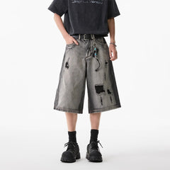 High Street Water Washed Hole Denim Shorts - kinko