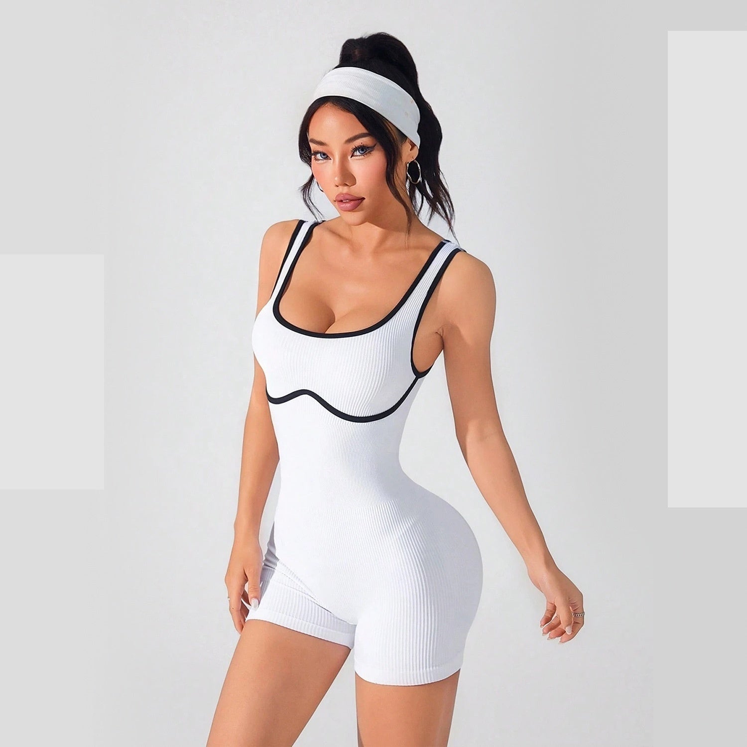 Elastic Contrast Color Yoga Jumpsuit Tight - kinko