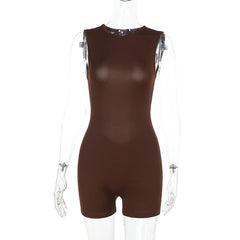 Slim-fit Solid Color Sleeveless Backless Sports And Leisure Jumpsuit - kinko