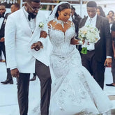 Wedding Dress African Bridal Lace Long Sleeve Fishtail - kinko