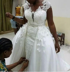 African Mermaid Detachable Lace Mermaid Wedding Dress - kinko