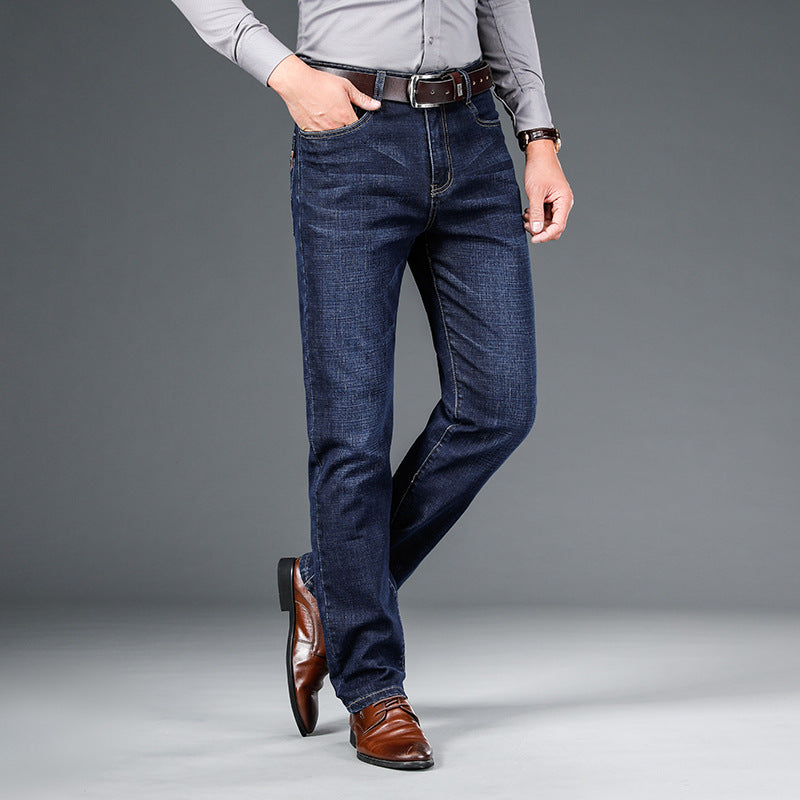 Men's Jeans Straight Loose Elastic Business Trousers - kinko