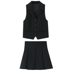Spring Solid Color Sleeveless Shirt Style Straight Cut Vest Loose Mini Skirt Women - kinko