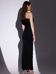 Off-shoulder Diamond Black Evening Dress - kinko