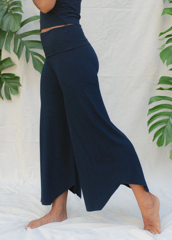 High Waist Irregular Casual Pants Yoga Cropped Pants - kinko