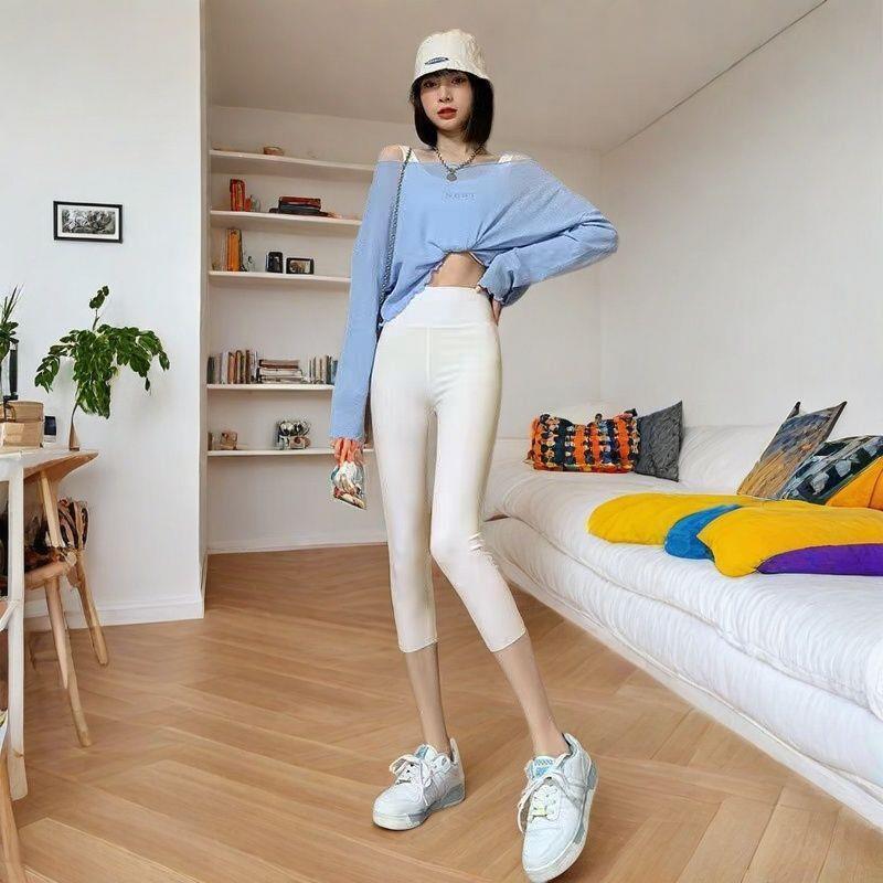 Women's Summer Thin Shark Pants Outer Wear High Waist Cropped Yoga Weight Loss Pants - kinko