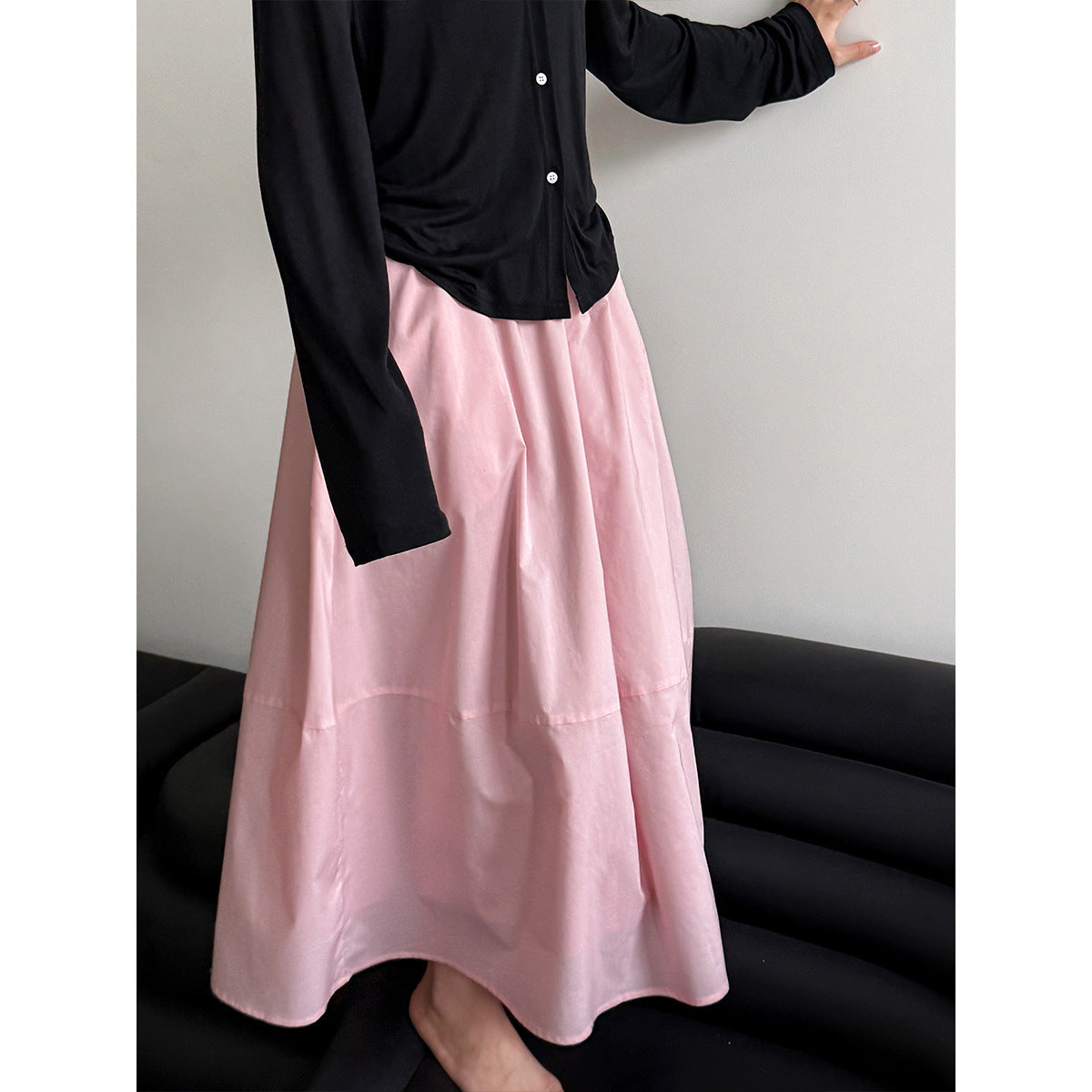 Yellow Skirt High Waist Slimming A- Line Skirt Loose Cover - kinko