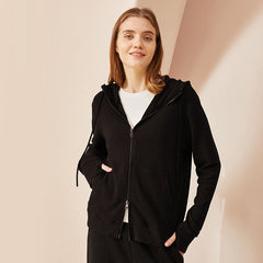 Fall Winter Coat Double Zipper Hooded Long Sleeve Warm Cardigan Women