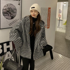 Female Houndstooth Embroidered Baseball Uniform Fall Winter Coat