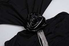 Sexy Backless Black Long Sleeve Hollow Flower Tassel Decoration Dress - kinko