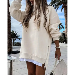 Fall Winter Fashion Stitching Side Zipper Design Pullover Sweater For Women - kinko Global Holdings inc