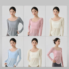 Loose Casual High-grade Yoga Clothes Blouse Hem Contrast Color Light Breathable Sexy Backless - kinko