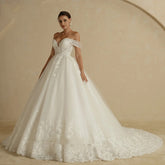 Off-shoulder Bridal Main Wedding Dress Elegant Court Style High-grade Luxury French Light Door Yarn - kinko
