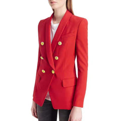 Double Breasted Pure Black Waist Slim-fit Commute Blazer Collar Coat - kinko