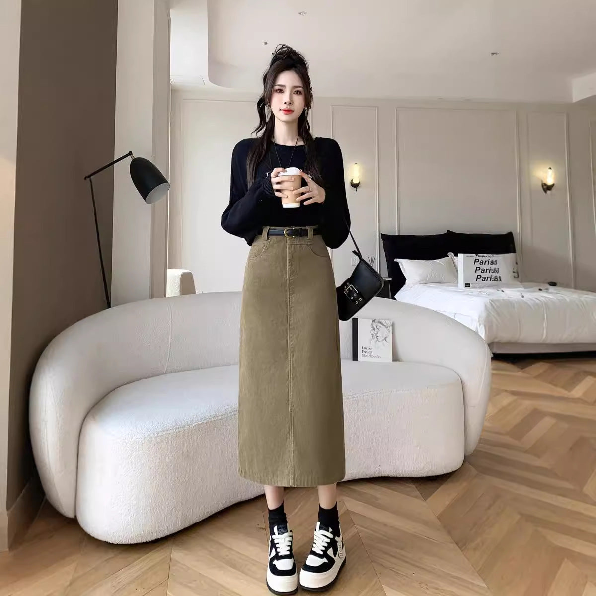 Skirt Retro High Waist A- Line Sheath Straight Skirt - kinko