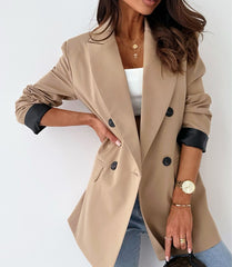 Women's Clothing Plain Casual Loose Beige Blazer - kinko