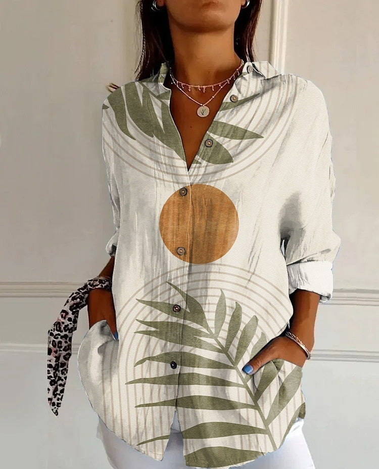 Striped Long-sleeved Shirt Women's Rainbow Cardigan Contrast Color Coat Lapel - kinko