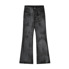 Washed Black Jeans Men's Straight Bootcut Trousers - kinko