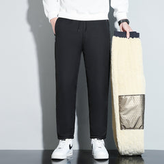 Graphene Warm With Velvet Casual Pants Fall Winter Men Plus Size Three-proof Lambswool Trousers