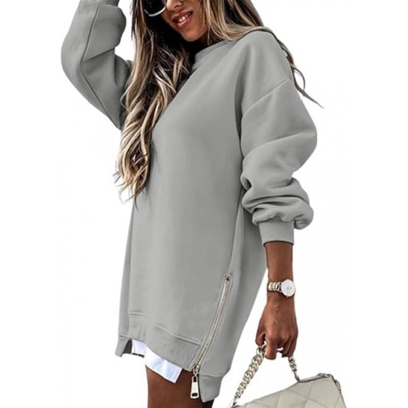 Fall Winter Fashion Stitching Side Zipper Design Pullover Sweater For Women - kinko Global Holdings inc