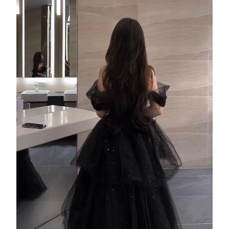 Black Evening Dress Light Luxury Minority French Style Pettiskirt - kinko