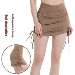 Drawstring High Top Sports Short Skirt Women's Running Anti-exposure Yoga Shorts - kinko