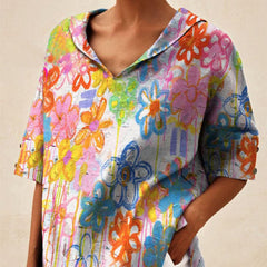 Women's Cotton And Linen Relaxed-fit Hoodie Top T-shirt - kinko