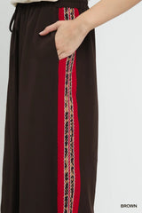 Umgee Wide Leg Pants with Contrast Side Trim - kinko