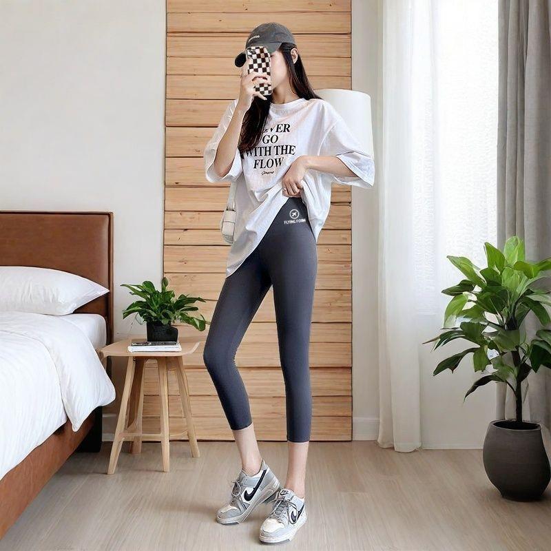 Women's Summer Thin Shark Pants Outer Wear High Waist Cropped Yoga Weight Loss Pants - kinko