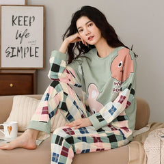 2 Piece Lounge Sets Pajamas Set Women Cute Cartoon Print Sleepwear