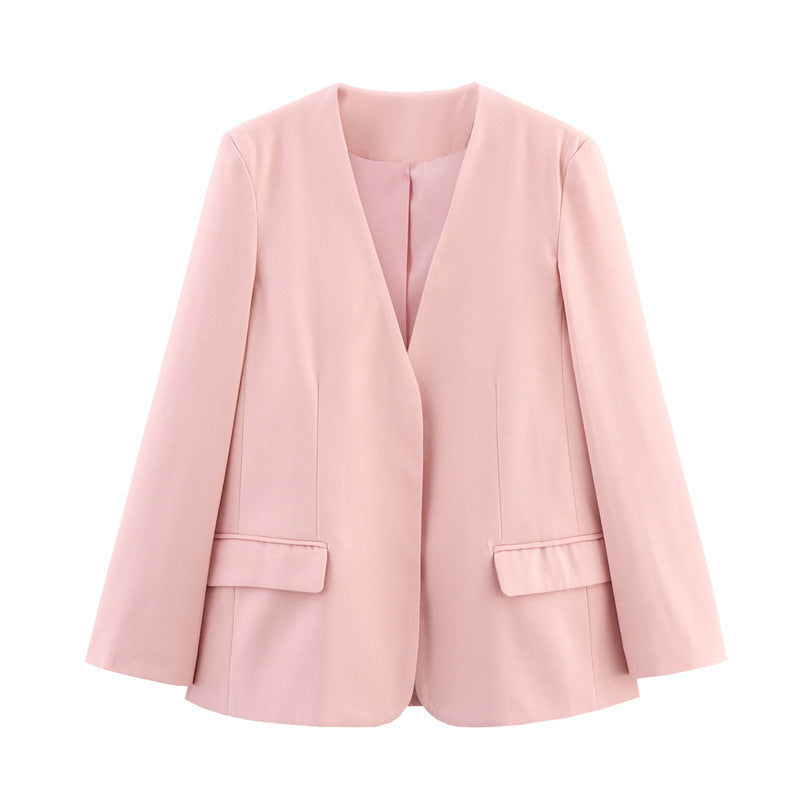 New Casual Exposed Collarless Blazer - kinko