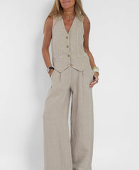 Hot Selling New Trendy Patchwork Vest & Pants Set - Breathable Linen Casual Outfit - kinko
