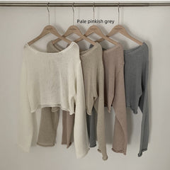 Off-neck Casual Sun-proof Blouse Thin Knitted Top - kinko