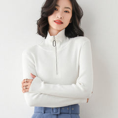 High Neck Zipper Knit Bottoming Shirt Women Fall And Winter Wear Slim Pullover Sweater