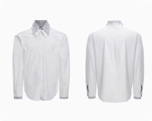 Male Niche Striped Contrasting Patchwork Shirt Top - kinko