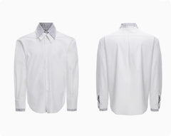 Male Niche Striped Contrasting Patchwork Shirt Top - kinko