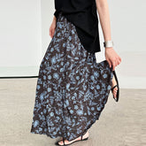 Vintage Floral Women's Summer Loose Pleated High Waist Drooping A- Line Umbrella Skirt - kinko