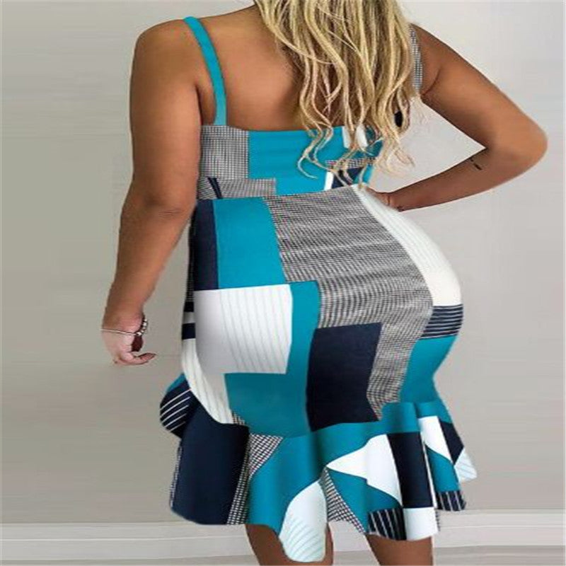 Collage halter irregular skirt dresses - kinko