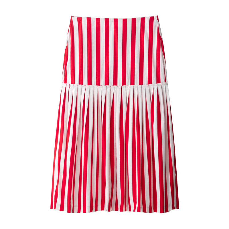 Fashion Striped Lace-up Half-length Midi Dress - kinko