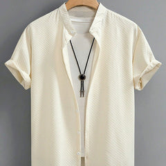 Summer Men's Breathable Casual Stand Collar Shirt Solid Color - kinko