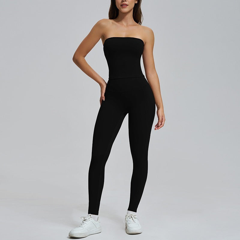 Spring And Summer High Waist Hip Lift Thin Yoga Pants Lightweight Breathable Nude Feel Chest Wrap Vest - kinko